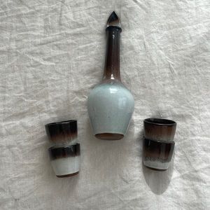 Handmade, local pottery decanter and cups